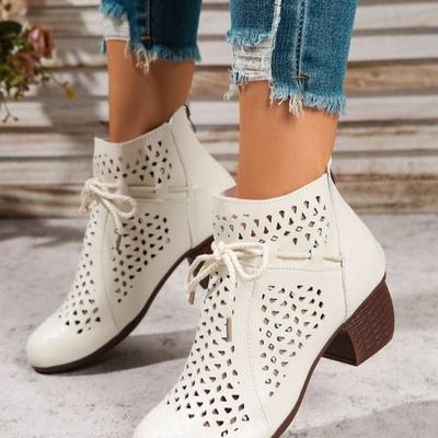 Мода 2025 Лето Ботильоны Обувь Женская Средний Каблук Сандалии Ботинки на Боковой Молнии Вырезы Дышащая Mujer Zapatos