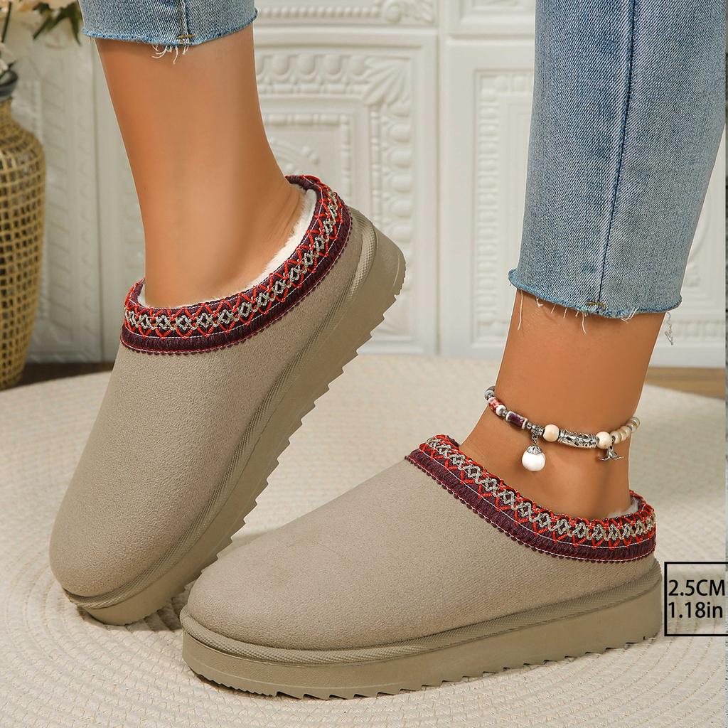 Snow Boots for Women Winter Cashmere Warm Thick Soles Without Heel-covered Hair Half Slipper Cotton Shoes for Women