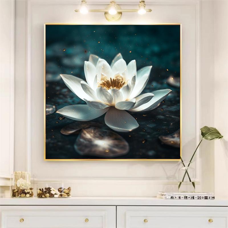 5d DIY Алмазная картина, вышивка крестом, белые цветы лотоса, алмазная вышивка, мозаика, полный круглый дрель, домашний декор, искусство