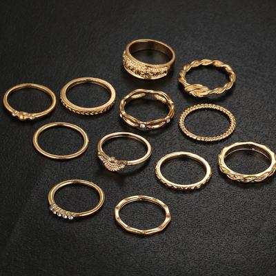 12шт леди ретро витой резной костяшки пальцев кольца со стразами комплект ювелирных изделий