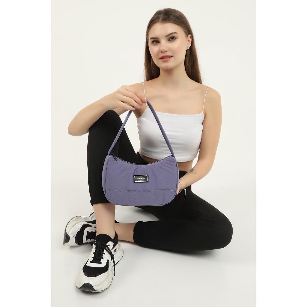 Black U11 Single Zipper Compartment Daily Sports Baguette Canvas Fabric Women's Hand And Shoulder Bag B:16E: 26