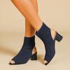 Осень-зима Большие размеры женские вязаные короткие сапоги-трубы повседневные удобные грубые каблуки с острым носком и толстым каблуком 34-43