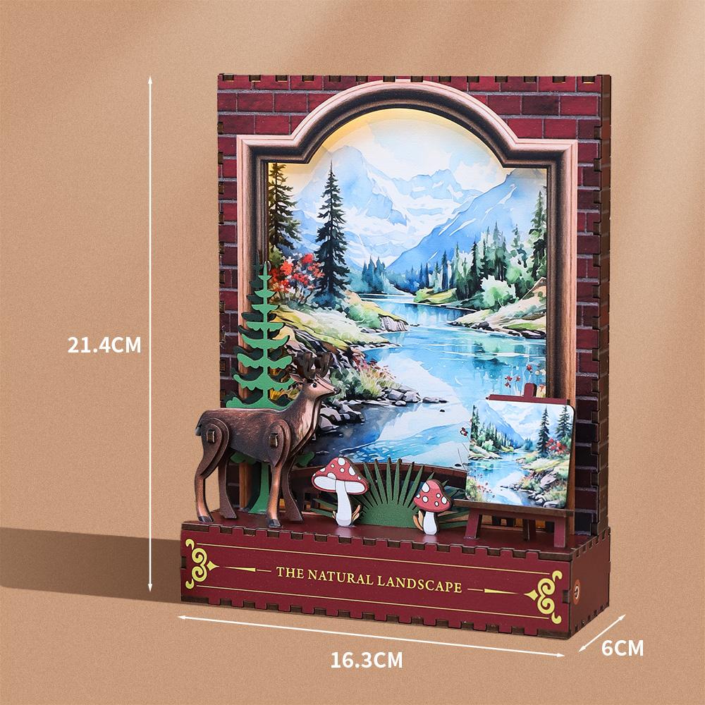OCHOICE Drop Shipping MOQ=1 Themed Book Nook Kit Mountain Forest Deer LED Miniature DIY Craft for Adults 3D Wooden Puzzle