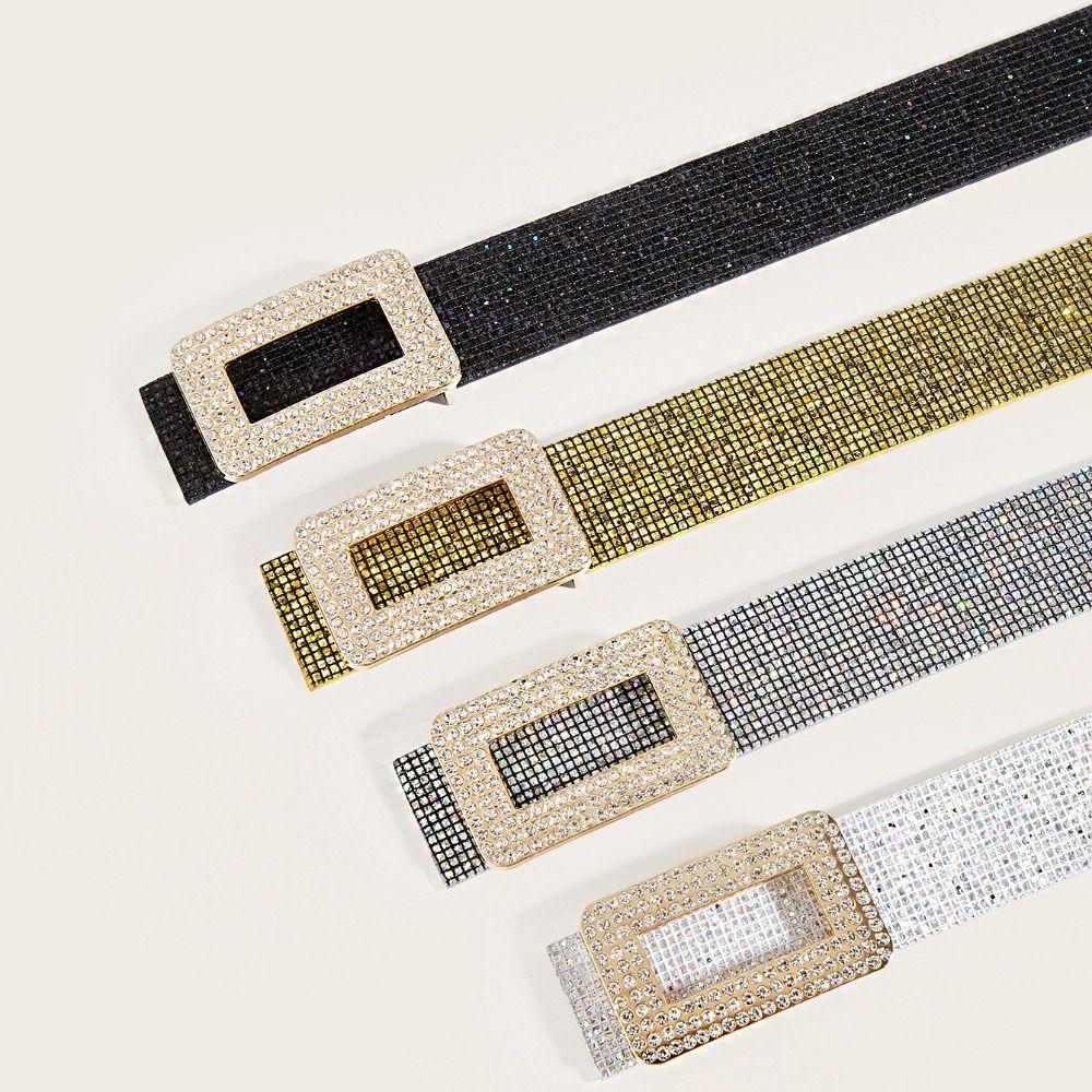 Punk PU Leather Wide Waistband Rhinestone Square Buckle Y2K Girl Waistband  Ladies/Girls