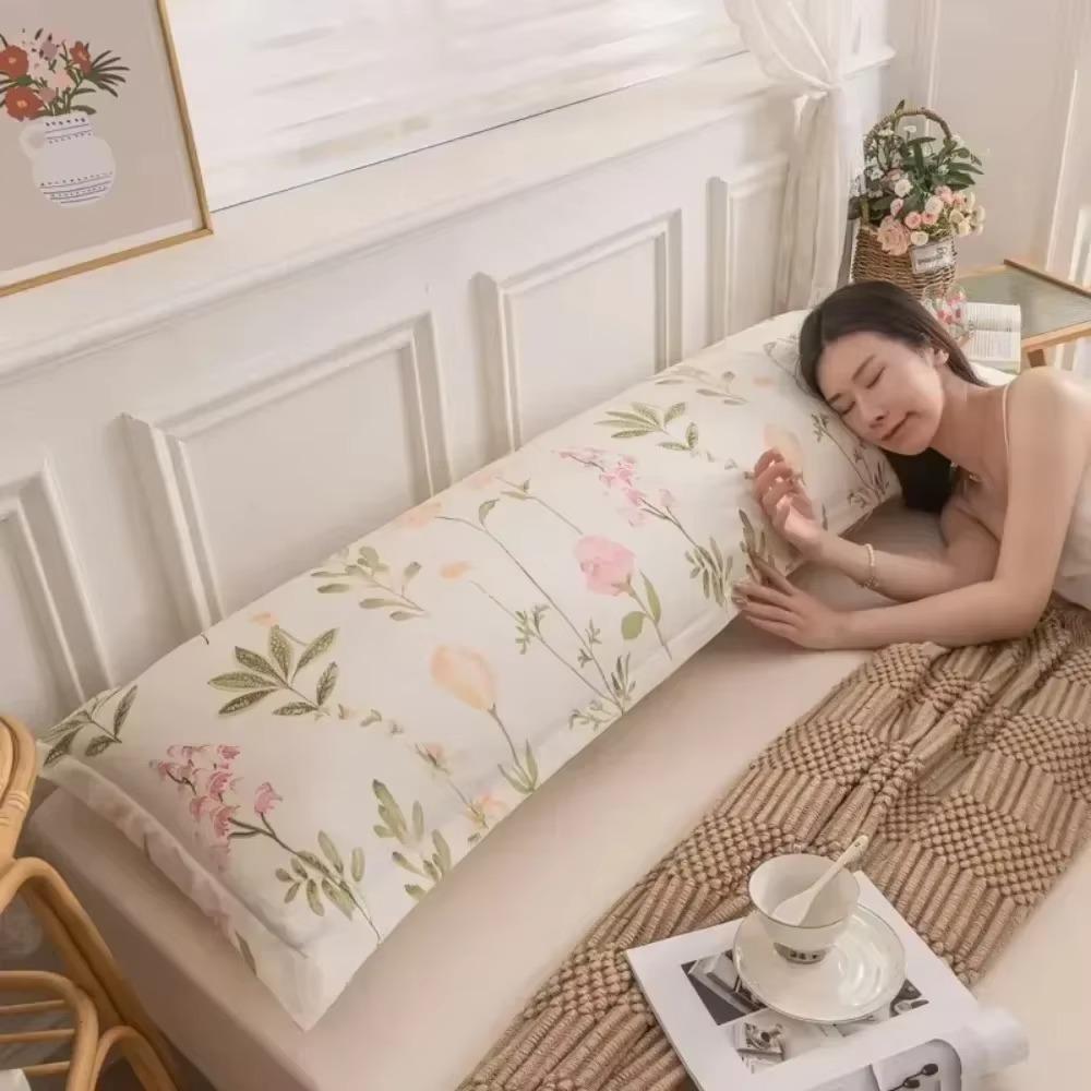 Rectangular Pillow Cover Skin-friendly Long Pillow Case Flower Couple Pillowcase  King Size Bed