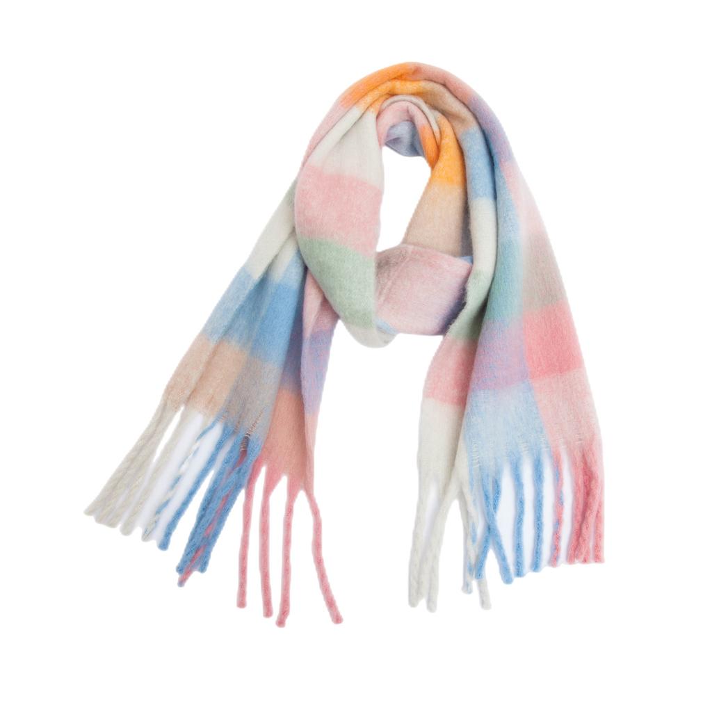 Autumn and Winter New Thickened Shawl Imitation Mohair Coarse Whiskers Colorful Plaid Scarf
