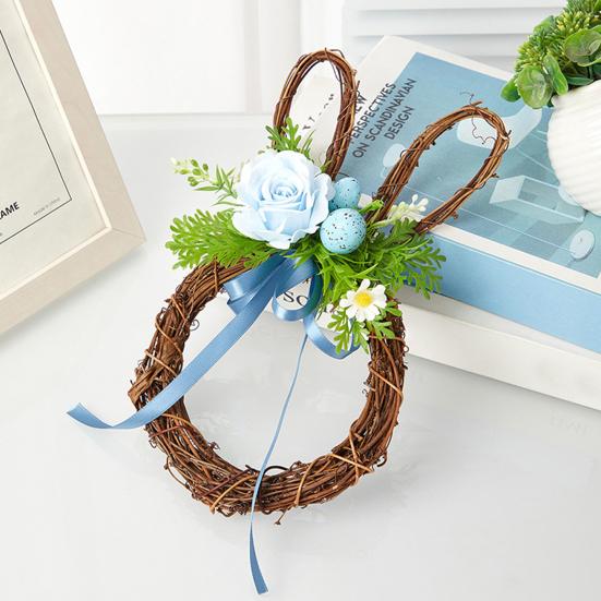 Пасхальный венок Пасхальный кролик Венок из веток с искусственными цветами Яйца Входная дверь