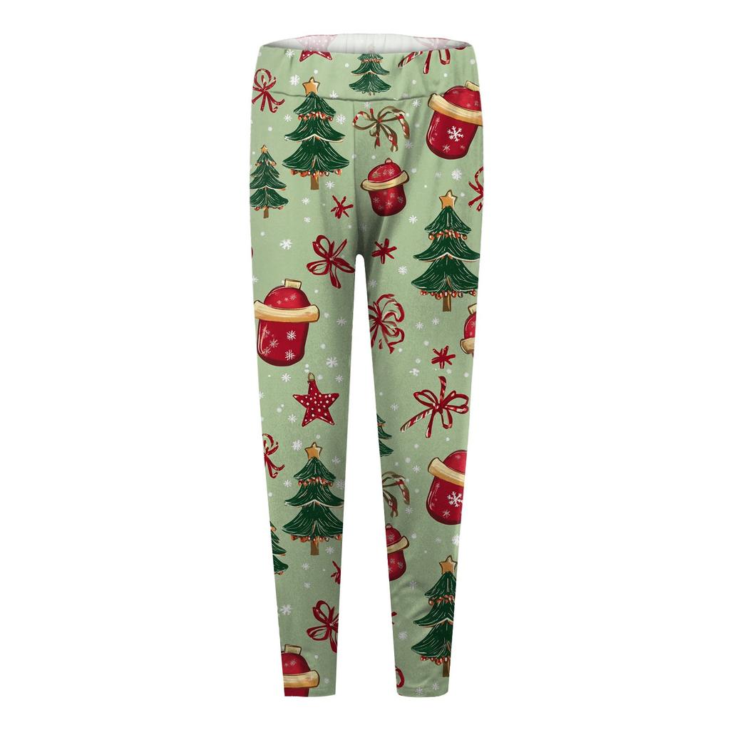Women's Casual Christmas Tree Snowflake Print Slim Fit Elastic Yoga Pants Cropped Pants