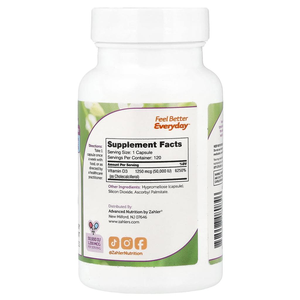 Vitamin D3, 1,250Mcg (50,000Iu), 120 Capsules