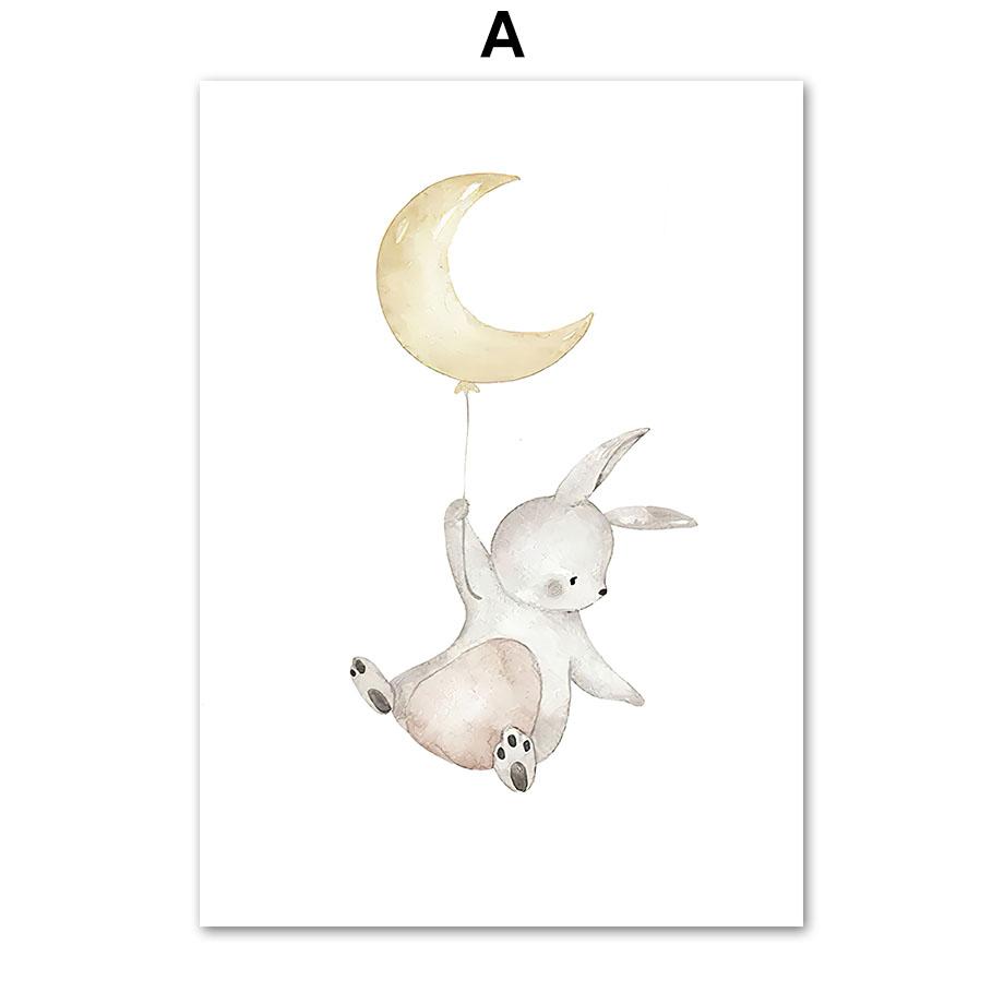 Elephant Penguin Bunny Bear Balloon Moon Stars Nordic Wall Art Canvas Painting Posters And Prints Wall Pictures Kids Room Decor