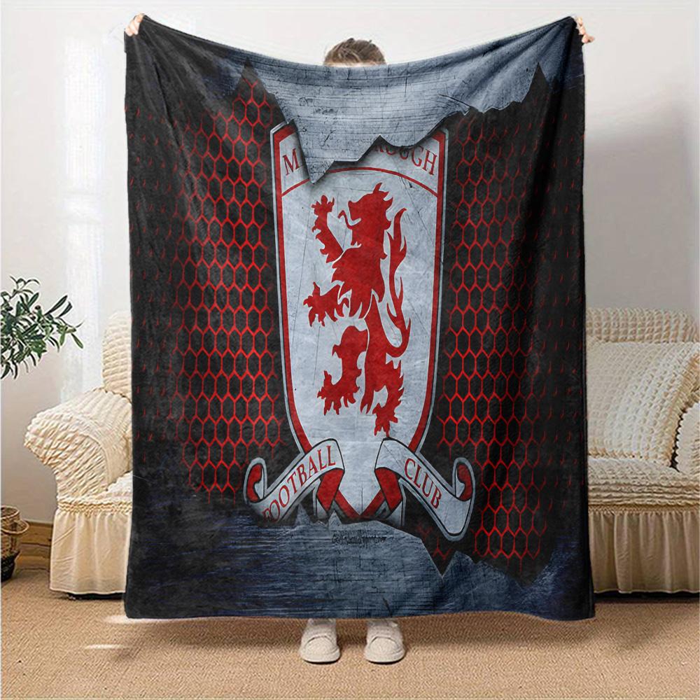 Red Lion Football Club Flannel Blanket, Soft Polyester, Modern Design, All-Season for Camping, Travel, Gifts for holidays or birthdays