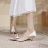 Sheepskin Wedding Shoes Women's Bride Shoes Xiuhe Wedding Dress Rhinestone Bow High Heels Women's Pointed Head Stiletto Shoes