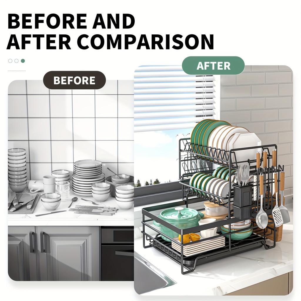 1 шт. 3-уровневая сушилка для посуды со столовыми приборами и подстаканниками — очень большая и многофункциональная
