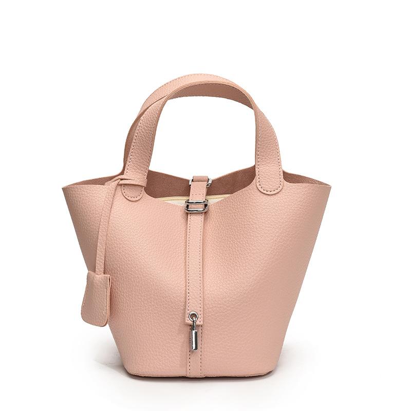 New trendy lychee pattern texture portable bucket bag high-end temperament simple versatile handbag women