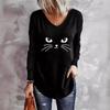 Animal Letters Feather Moon Printed 3D T Shirts Plus Size Black Tees Women Fashion V Neck Long Sleeve T Shirt