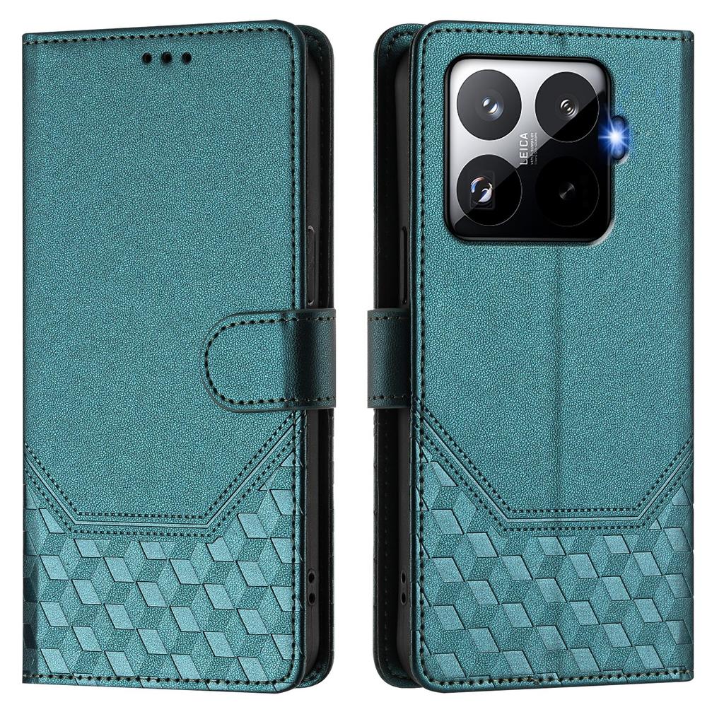 For Xiaomi 15T Pro Case Imprinted Honeycomb RFID Blocking Leather Phone Cover with Strap