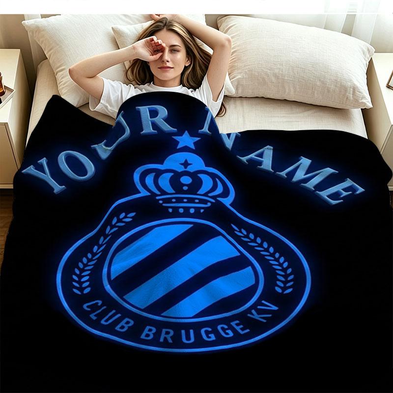 1PC Club Brugge KV Custom Name Patterned Flannel Blanket Suitable For All Seasons for Home Decor Warmth and Comfort Gifts Holiday Present