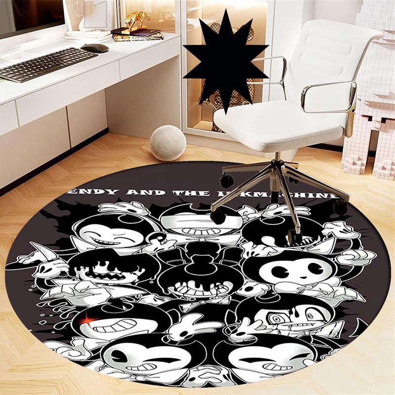 Bendy and the Ink Machine Printed Round Rug Carpet Chair Rug Area Rug Entryway Doormats,for Office Chair Living Room Bedroom Kitchen Room.
