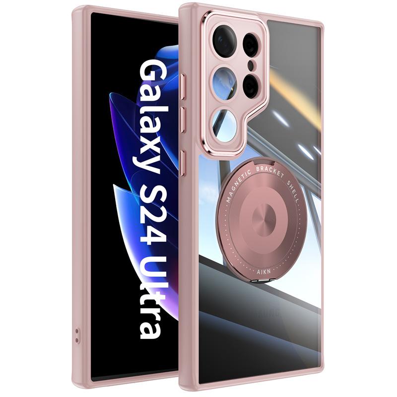Прозрачный Жесткий Чехол Для Для Samsung Galaxy S25 S24 S23 Ultra Plus Для Magsafe Магнитная Зарядка Ударопрочный Броня Подставка Держатель Чехол
