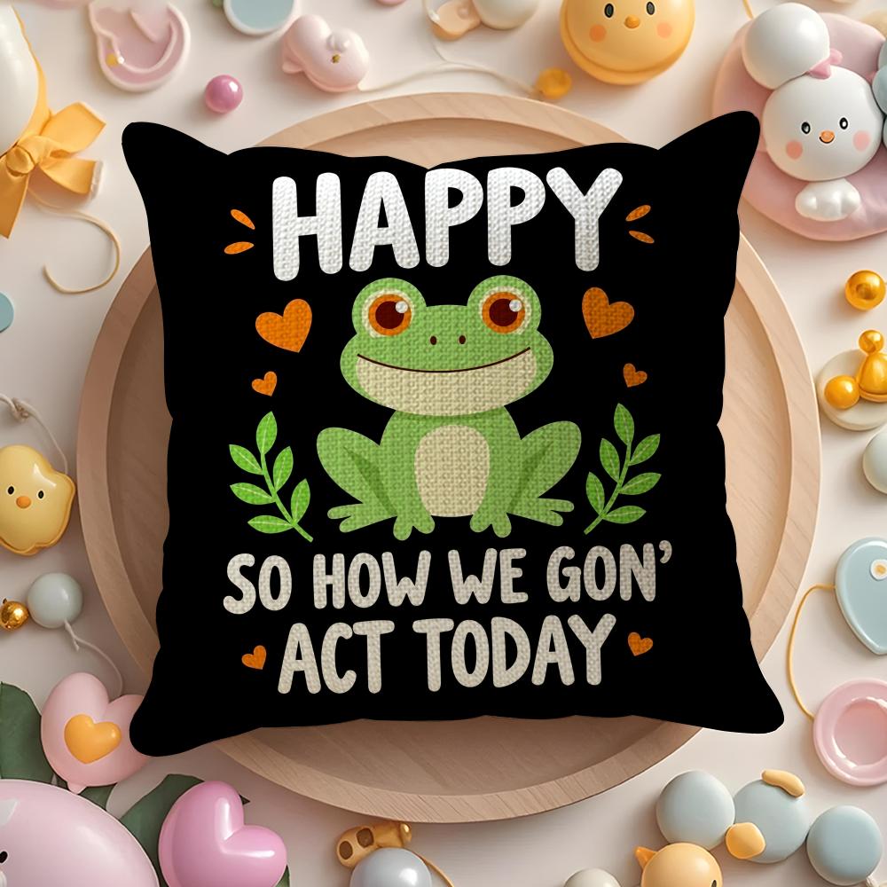Funny Frog Cartoon Cushion Cover DoubleSided Printed Organic Linen Pillow Cover Decorative for Sofa Home