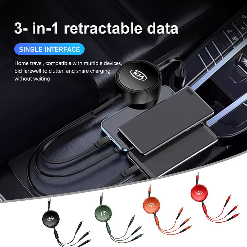 For KIA Car Internal 3 in 1 USB Telescopic Charger Adapter Cord Cable Stinger Optima Cerato Soul Venga Forte Spectra Sedona JK5