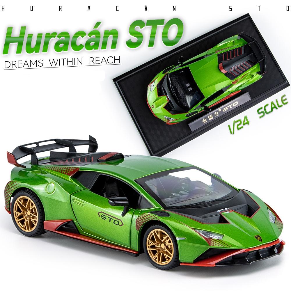1:24-масштабная литая под давлением модель автомобиля из сплава для Lambo Huracan STO 2021, модель автомобиля с откатным механизмом, игрушечные автомобили со светом и звуком для коллекции для детей и взрослых