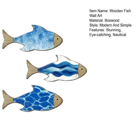3 Pcs Vintage Beach Wall Decor Nautical Wooden Fish Wall Art Coastal Theme Blue Fish Wall Sculpture Lake House Ocean Ornaments for Bathroom Bedroom