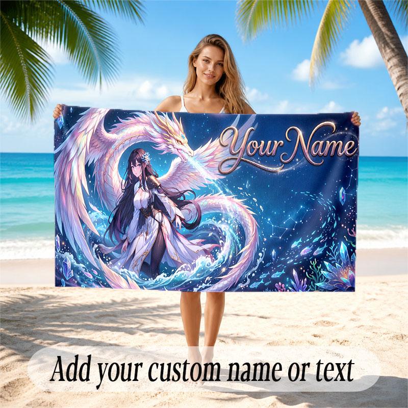 Dragon Theme Soft Beach Towel Personalized Custom Name Text Towel Portable for Beach Pool Travel