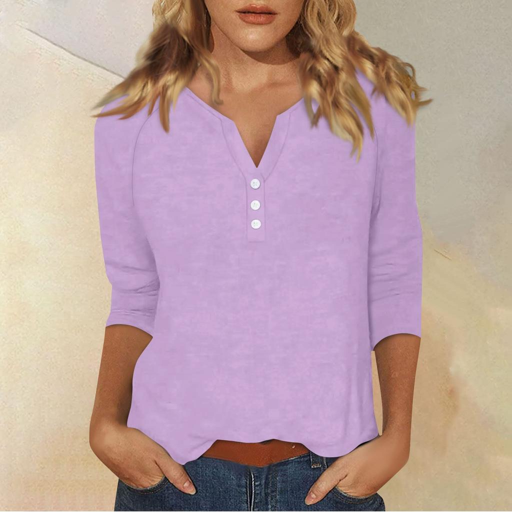 Women's T Shirt Tee Print Button 3/4 Sleeve Daily Weekend Fashion Basic V- Neck Regular Top