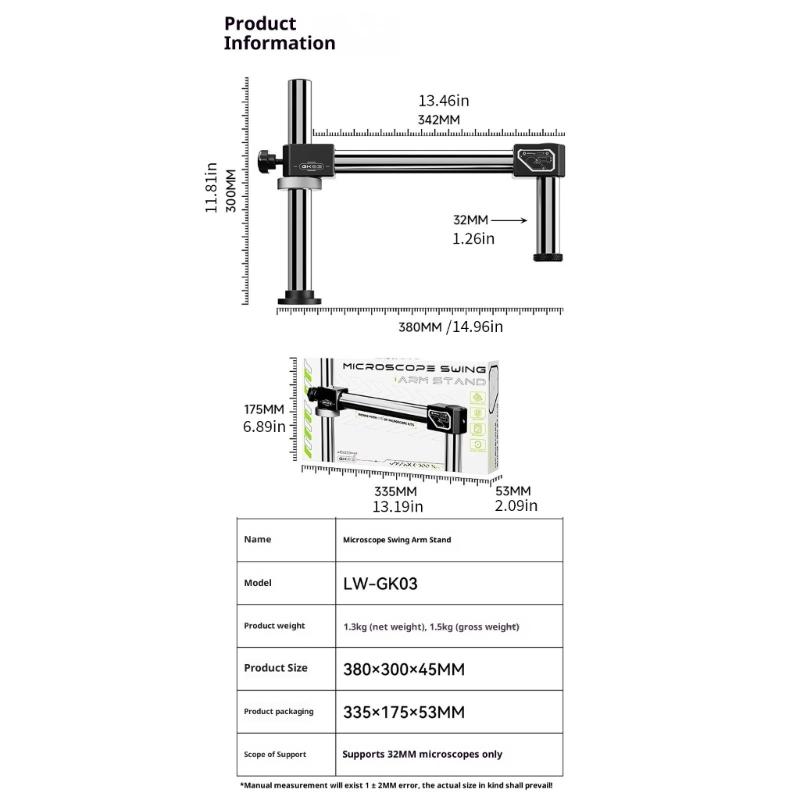 652F Microscope Articulating Arm Stand 360 Rotating Double Arm Boom Stand Clamps