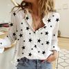 Женская мода повседневная весна осень звездный принт длинный рукав воротник поло блузки и рубашки