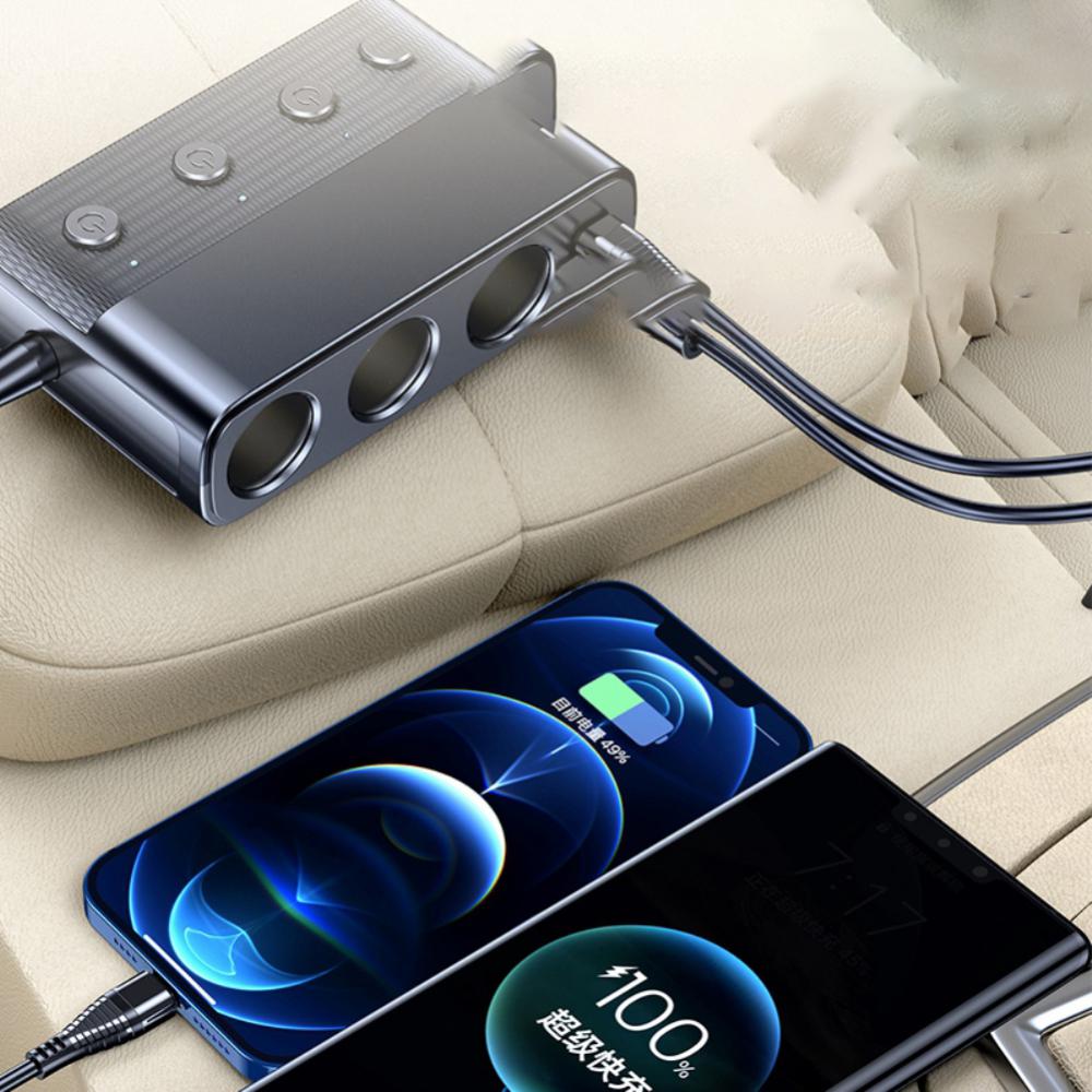 DC12V-24V Автомобильное зарядное устройство 128 Вт Высокая мощность 7 отверстий Многофункциональное автомобильное зарядное устройство Переходник Разветвитель прикуривателя