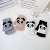 Cartoon Panda Warm Winter Women's Half Finger Flip Plush Knitted Coldproof Thickened Cycling Office Fingerless Gloves