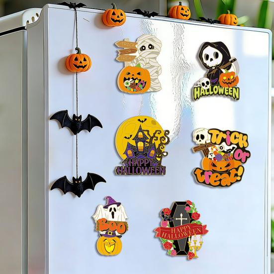 Милые Магниты-Кресты в Виде Замка 6 Штук, Магниты на Холодильник на Хэллоуин, Жнец, Тыква, Череп, Призрак, Декоративные для Металлических Поверхностей, Многоразовые Магнитные