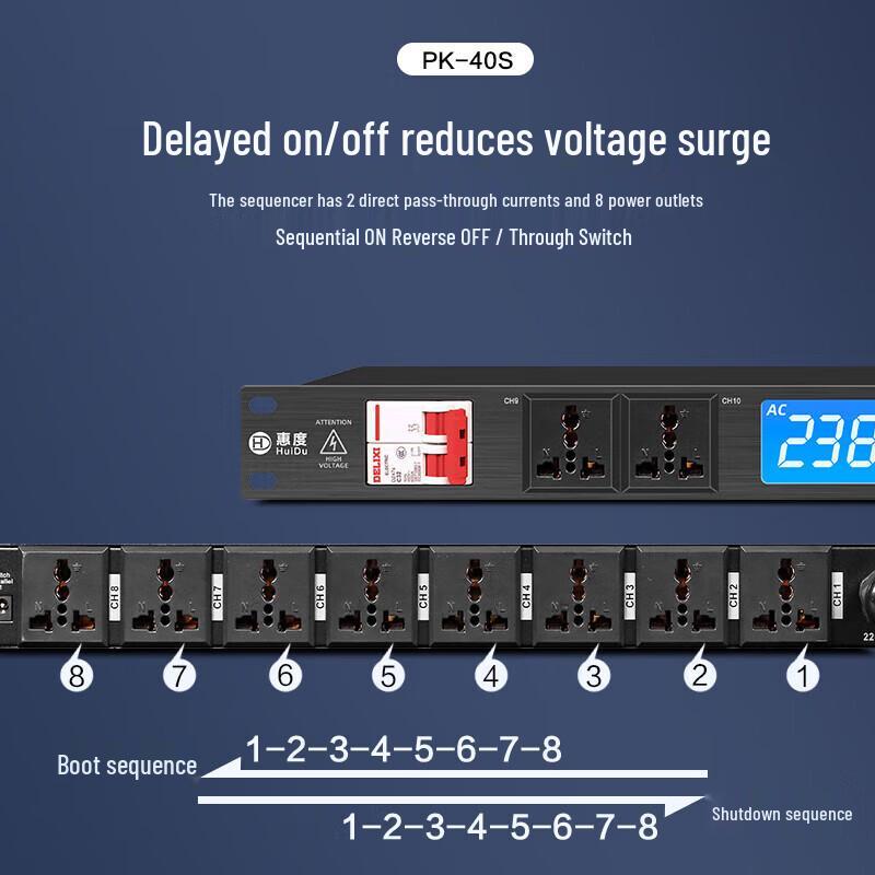 HuiDu Professional 8+2 Channel Digital Power Sequencer with Circuit Breaker (CN version)