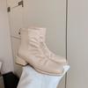 French Style Concise Pleated Ankle Boots Women Square Toe 4cm Block Middle Heels Back Zipper Casual Short Booties Female Shoes
