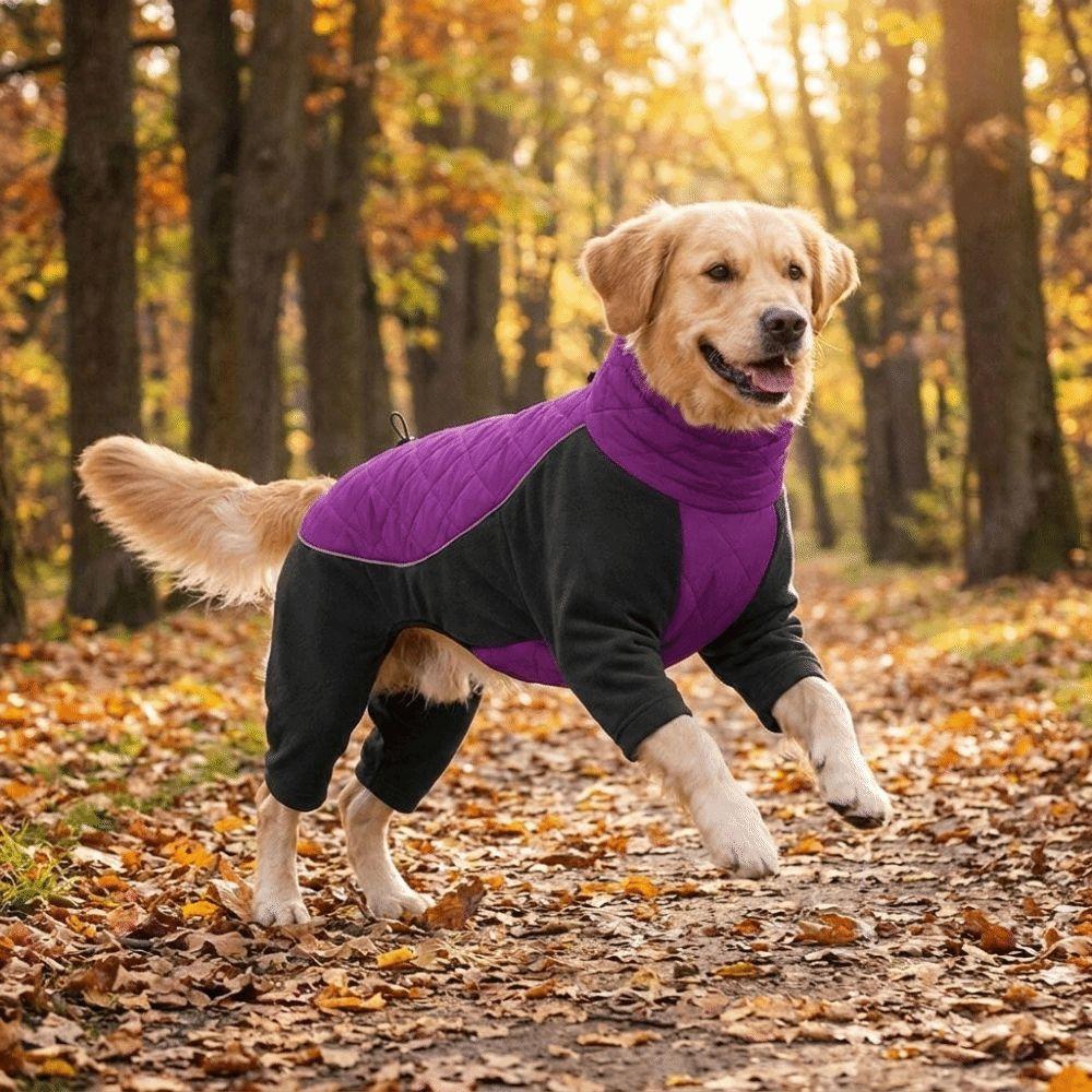 High Collar Fleece Dog Jumpsuit Adjustable Dog Warm Pajamas Dog Four-Leg Sweatshirt Snowsuit