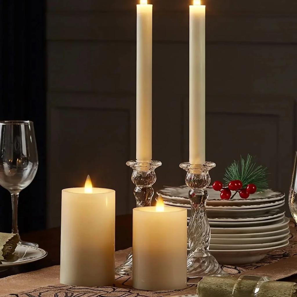 Moving Flame Taper Candles With Remote And Timer, Flameless LED Candlesticks Flickering With Moving Wick, Christmas Decorations