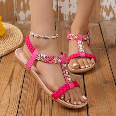 Модные летние плетеные сандалии с кристаллами для женщин, дизайнерская новинка, женская обувь, тренд 2025, повседневные шлепанцы с открытым носком