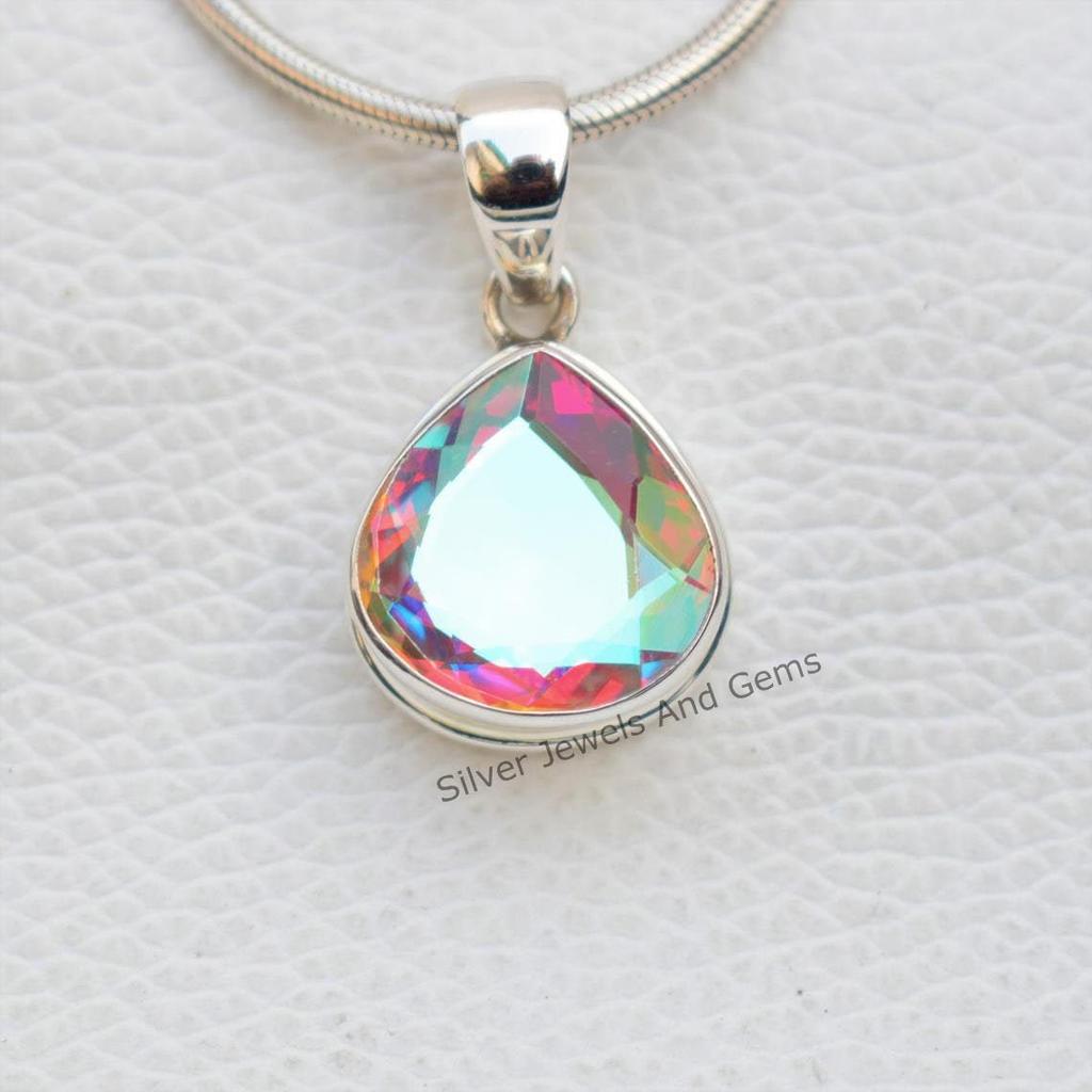 Angel Aura Quartz Pendant, Handmade Pendant, 925 Sterling Silver, Pear Shape Angel Aura Quartz Pendant, Anniversary Pendant