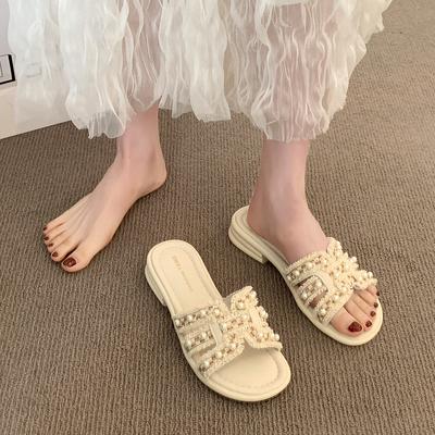 Сяосянфэн элегантные крутые шлепанцы на низком каблуке женская модная уличная обувь 2025 лето новая нескользящая пляжная обувь в наличии