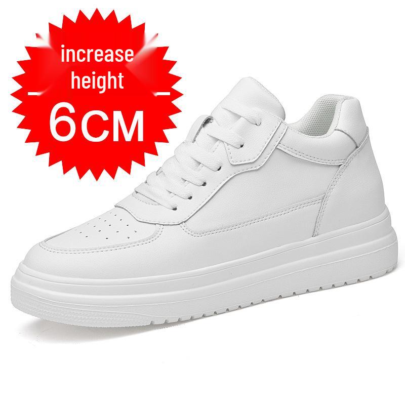 Men's Breathable Skate Sneakers - 10cm Invisible Lift, Thick Sole, White Casual Shoes