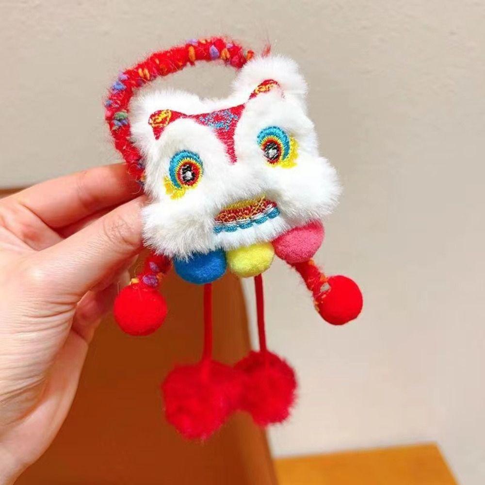 Ponytail Holder New Year Hair Rope Tassel Plush Elastic Hair Band Lion Awakening Headwear Female