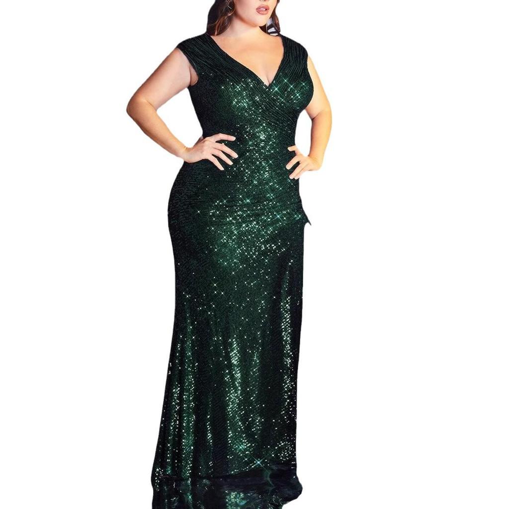 Весна/Лето 2021 Платье-трапеция с пайетками — свободный крой, размер плюс, европейский и американский стиль