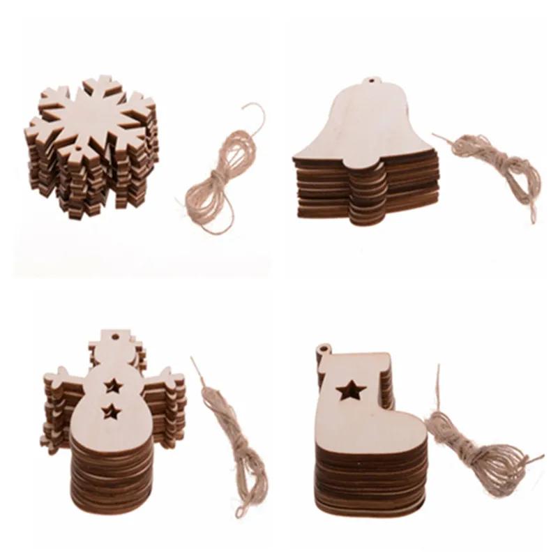 10pcs/pack Christmas DIY Wooden Pendants Tree Snowman Star Snowflake Ornaments Decorations for Christmas Xmas Tree Ornaments