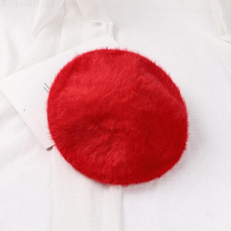 Берет из меха кролика, осенне-зимние шапки, универсальные женские модные шапки для художников, вязаные теплые шапки-бутончики, плюшевые шапки