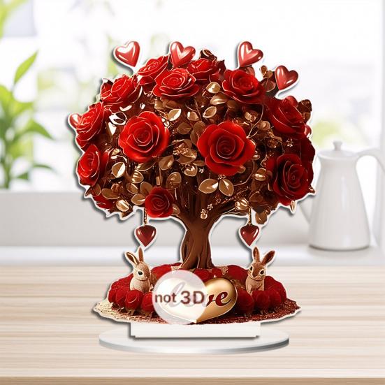 Акриловое украшение в виде розового дерева 2D, роза, цветок, настольное украшение для гостиной, полки, ТВ-тумбы, свадьбы, домашнего декора