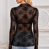 Женские прозрачные сетчатые кружевные топы Сексуальная рубашка с цветочной вышивкой и длинным рукавом Базовые топы Универсальные просвечивающие