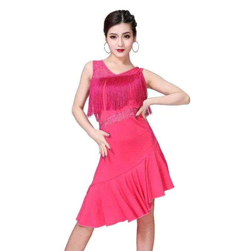 Кружевной жилет с v-образным вырезом без рукавов и бахромой Юбка для латинских танцев Одежда для тренировок