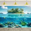 Двумерный Печатный Разделенный Фон с Видом на Океан, Тропический Остров с Подводным Коралловым Рифом Фотофон